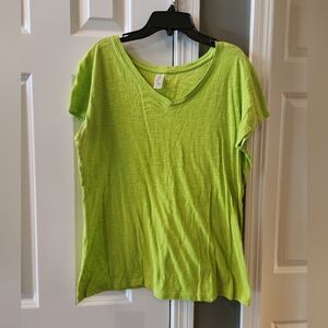 Pimatee Women’s V Tee in Lime Green- Short Sleeve Top 100% cotton -Size XXL